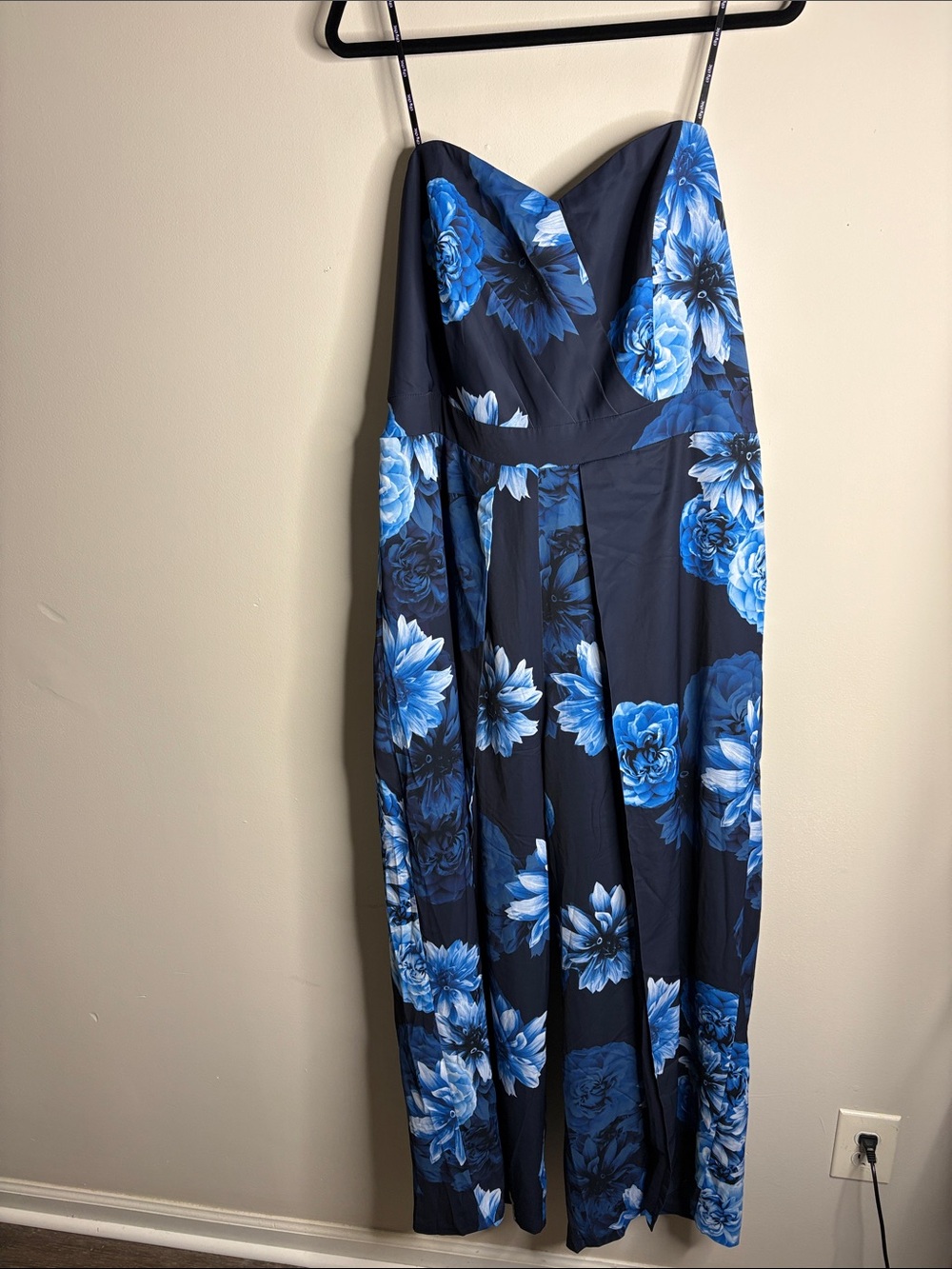 City Chic Navy Strapless Dress with Blue Floral Print